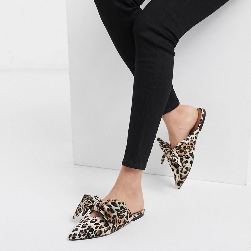 Leopard Slingback Ballet Flats Bow Shoe